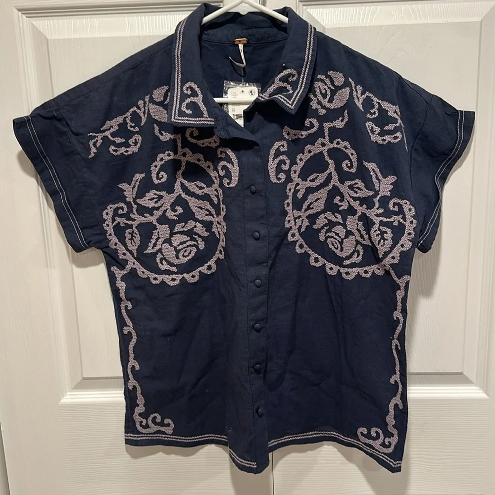 Free People Summer Love Embroidered Top